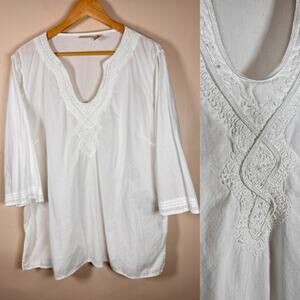 St. John’s Bay Woman Plus Size Blouse Tunic Embroidered 2X 100% Cotton Boho